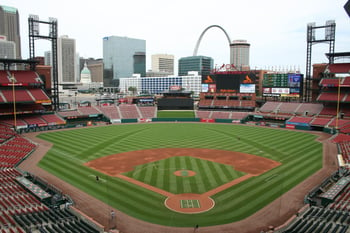 Vintage St Louis City Skyline Baseball At Gameday